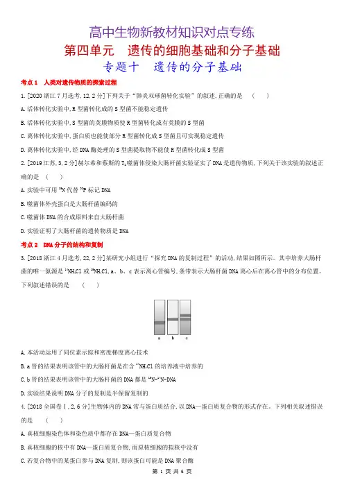 高中生物新教材知识对点专练：10  遗传的分子基础