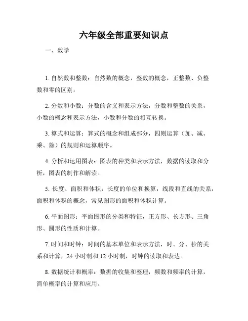 六年级全部重要知识点