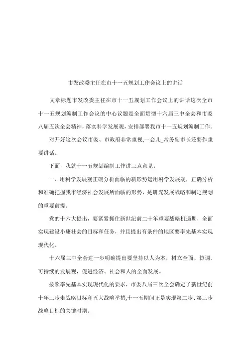 市发改委主任在市十一五规划工作会议上的讲话
