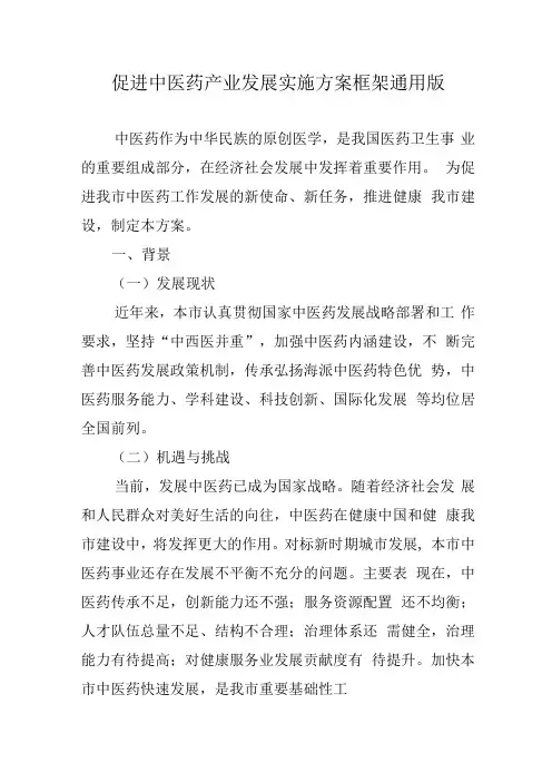 促进中医药产业发展实施方案框架通用版41630
