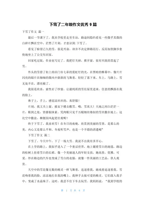 下雪了二年级作文优秀9篇