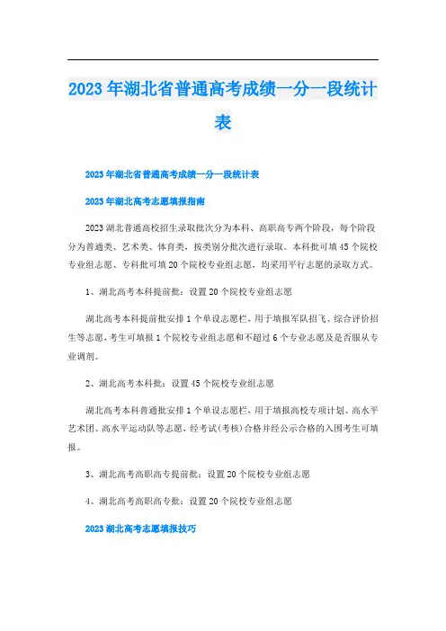 2023年湖北省普通高考成绩一分一段统计表