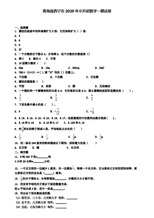 青海省西宁市2020年小升初数学一模试卷