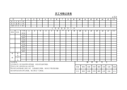 员工考勤记录表(标准版)