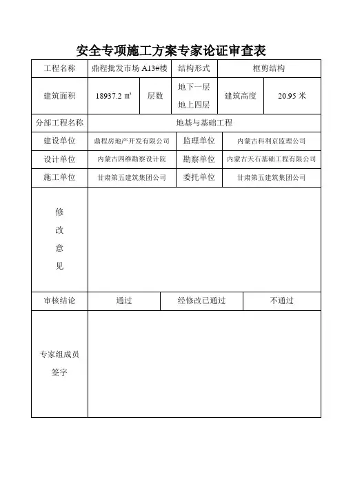 安全专项施工方案专家论证审查表