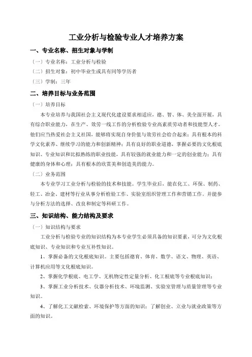 工业分析与检验专业人才培养计划