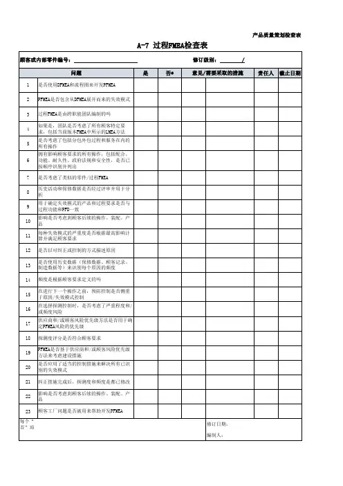 过程FMEA检查表