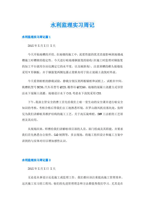水利监理实习周记