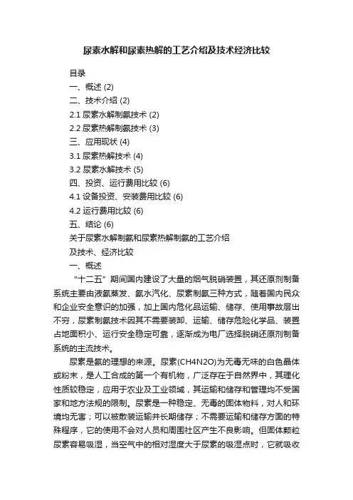 尿素水解和尿素热解的工艺介绍及技术经济比较