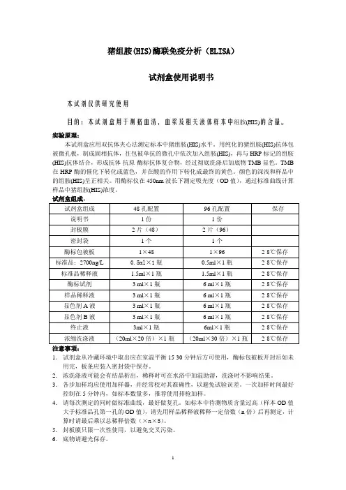 猪组胺HIS酶联免疫分析ELISA