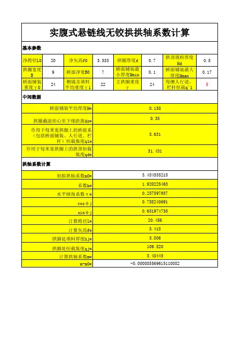 实腹式悬链线无铰拱拱轴系数计算 内科大道路勘测设计