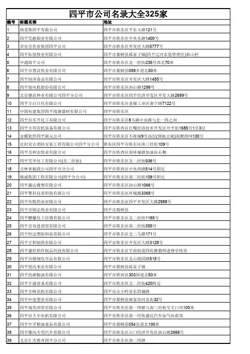 四平市公司名录大全325家