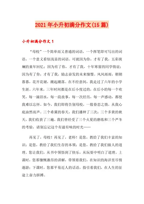 2021年小升初满分作文(15篇)(精选模板)