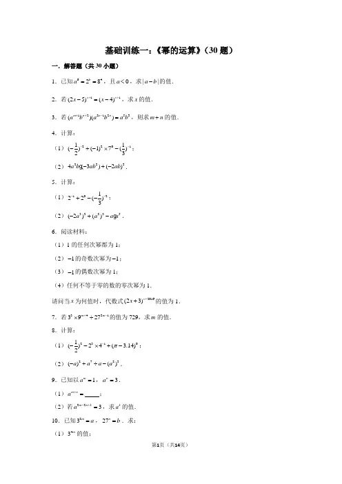 基础训练一：《幂的运算》(30题)