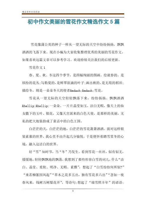 初中作文美丽的雪花作文精选作文5篇