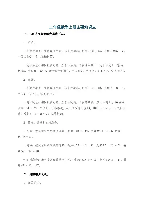 二年级数学上册主要知识点