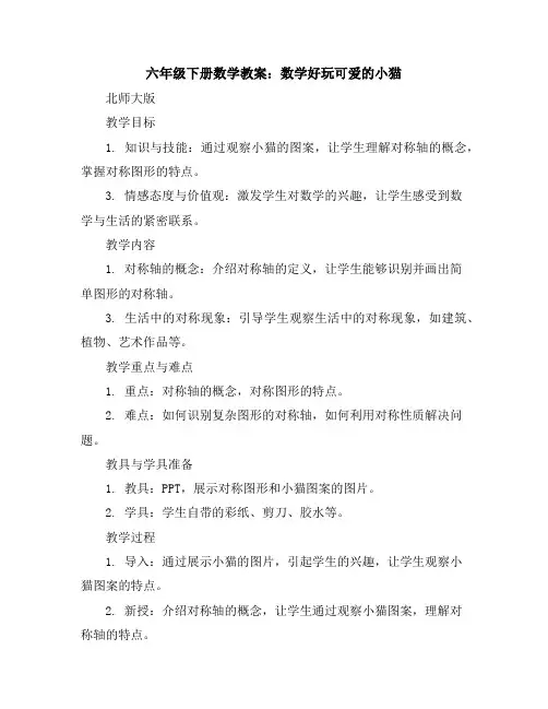 六年级下册数学教案-数学好玩可爱的小猫｜北师大版