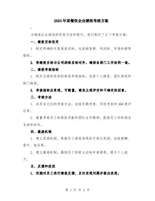 2024年某餐饮企业绩效考核方案