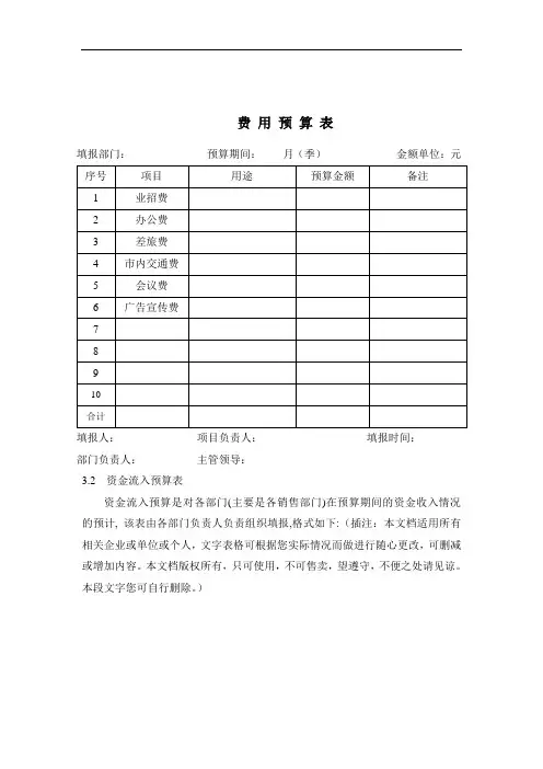 费用预算表