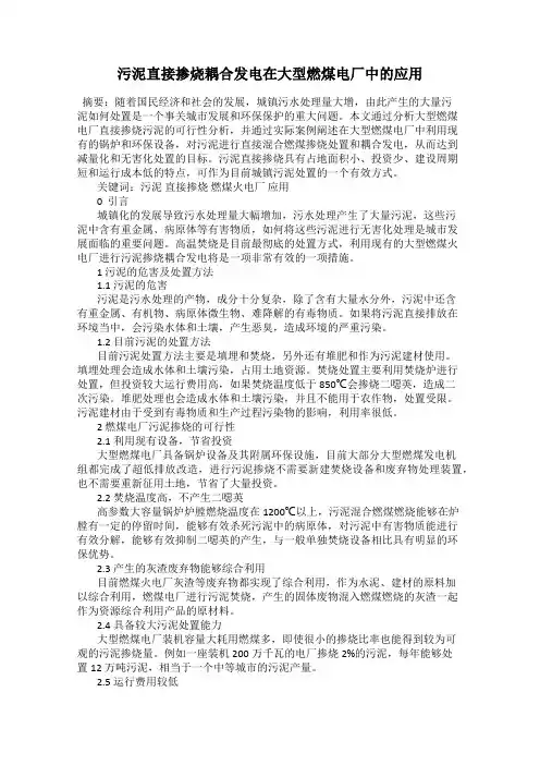 污泥直接掺烧耦合发电在大型燃煤电厂中的应用
