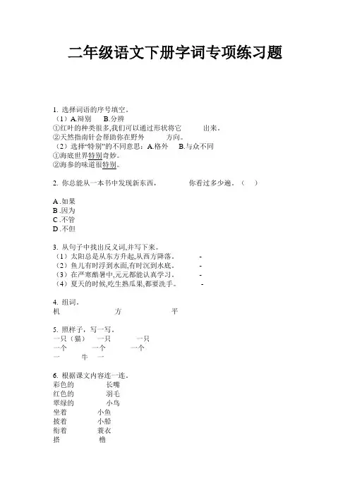 二年级语文下册字词专项练习题