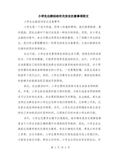 小学生出游活动有关安全注意事项范文