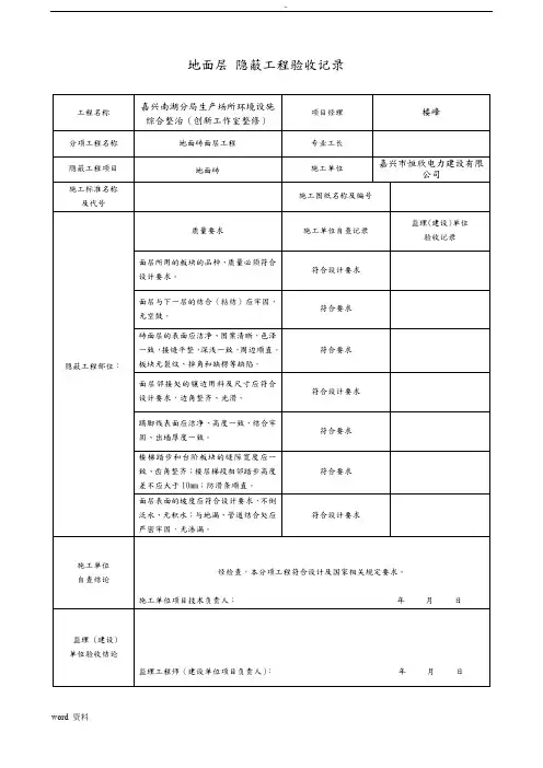 装饰装修隐蔽工程验收记录表(全套范例)