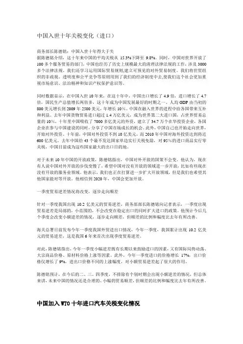 中国入世十年关税变化(进口)