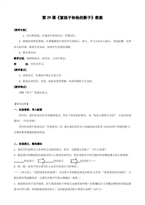 语文：第29课《盲孩子和他的影子》教案1(人教版七年级上)