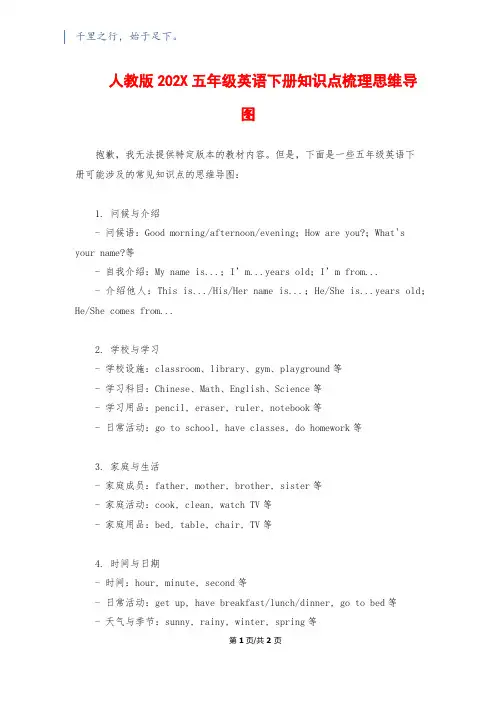 人教版202X五年级英语下册知识点梳理思维导图