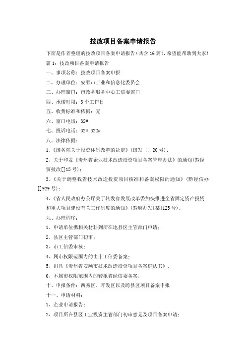 技改项目备案申请报告