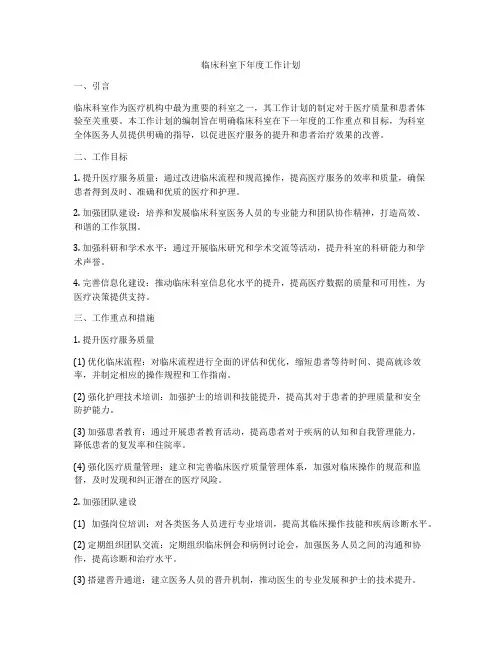 临床科室下年度工作计划