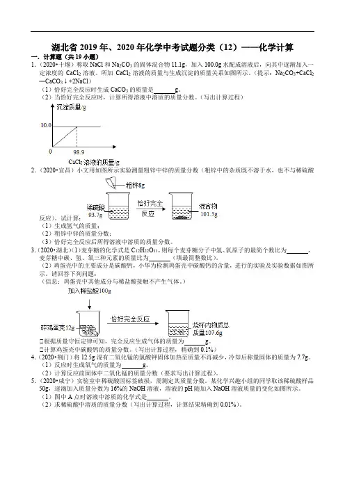 湖北省2019年、2020年化学中考试题分类(12)——化学计算(含解析)
