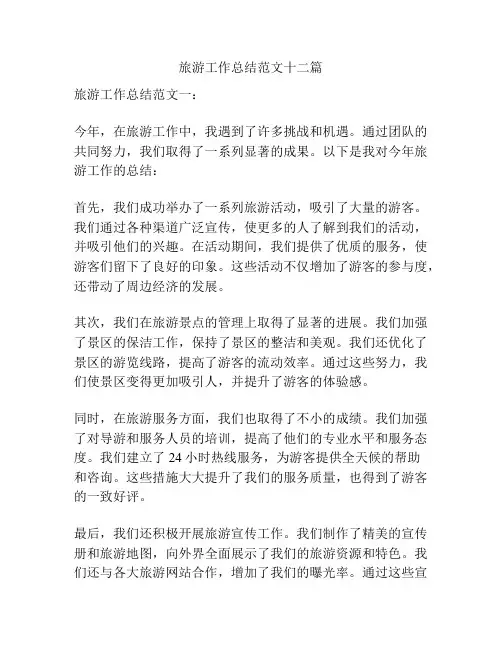 旅游工作总结范文十二篇