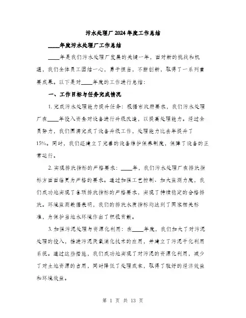 污水处理厂2024年度工作总结（5篇）