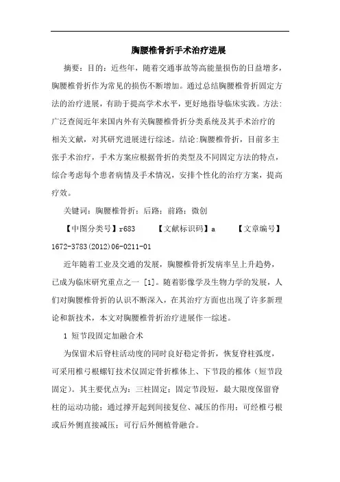 胸腰椎骨折手术治疗进展论文