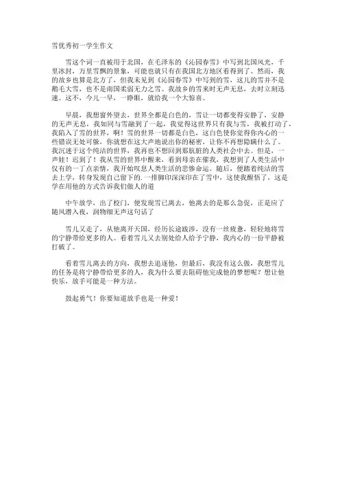 雪优秀初一学生作文