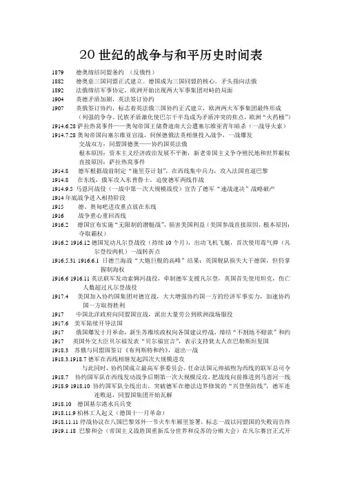 20世纪的战争与和平历史时间表