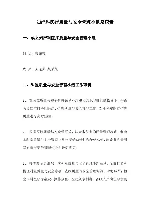 医院妇产科医疗质量与安全管理小组及职责