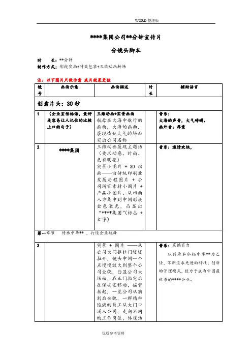 公司宣传片分镜头必备脚本模板