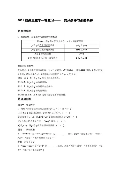 2021届高三数学一轮复习—— 充分条件与必要条件
