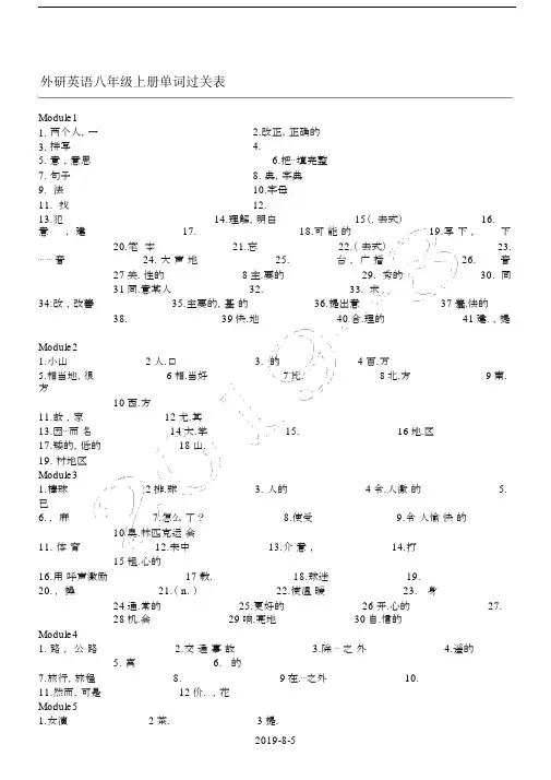 (完整版)外研版八年级英语单词表(听写版).doc