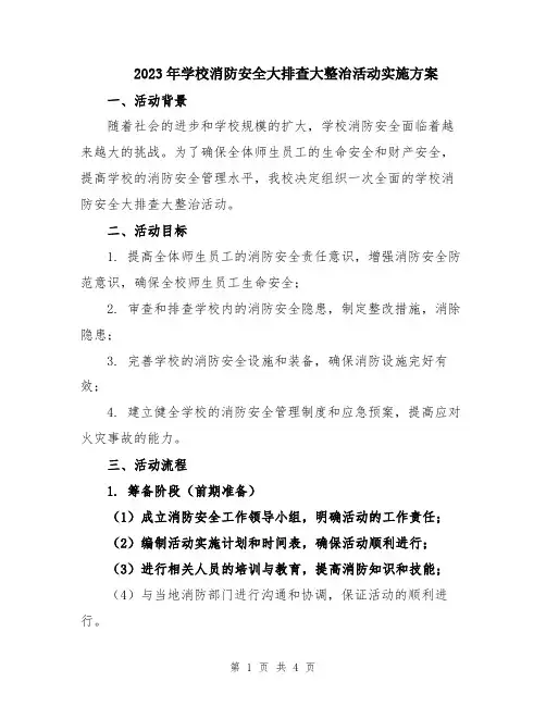 2023年学校消防安全大排查大整治活动实施方案