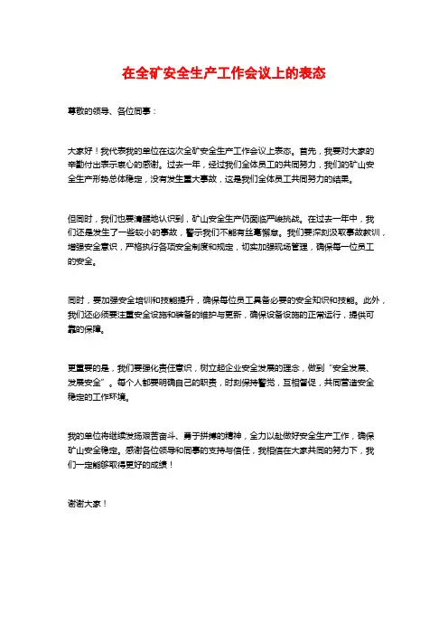在全矿安全生产工作会议上的表态