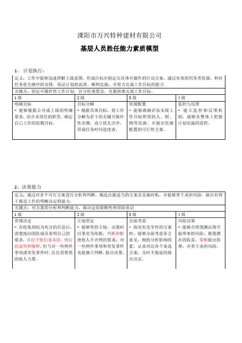 基层人员胜任能力素质模型