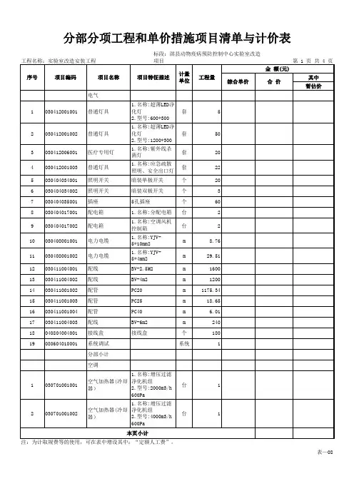分部分项工程和单价措施项目清单与计价表