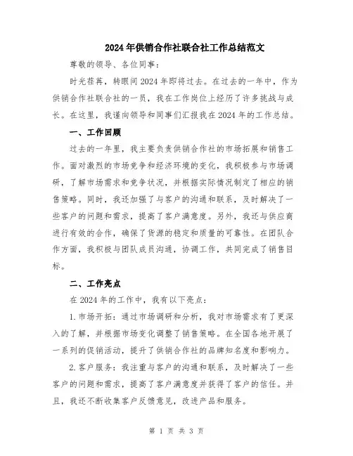 2024年供销合作社联合社工作总结范文
