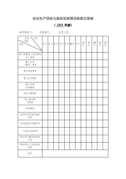 2019年安全生产目标与指标实施情况检查记录表