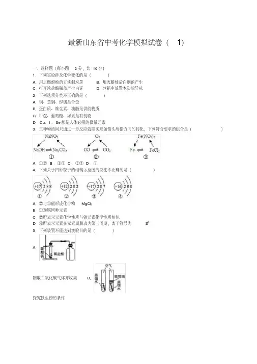 2020-2021学年山东省中考化学模拟试题及答案详解
