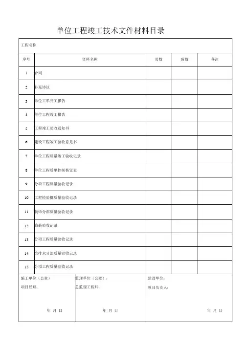 建筑装饰装修工程竣工验收资料表格